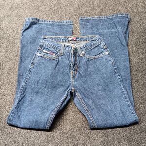 VTG Tommy Hilfiger Jeans Women 1 x 32‎ Blue Flare Wide Leg Mid Rise Pants